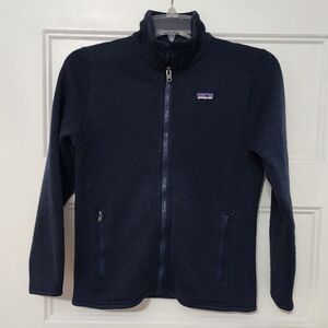 Navy Patagonia boys/girls zip up fleece jacket size 10